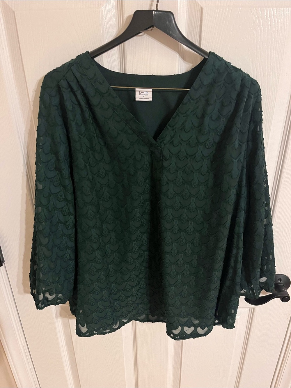 Croft & Barrow Dark Green Lined V-Neck Blouse